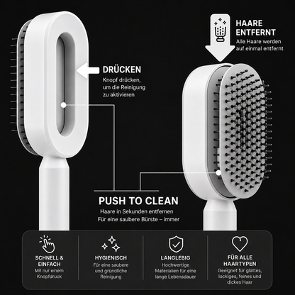 Push-to-clean Haarbürste – Selbstreinigend & zeitsparend